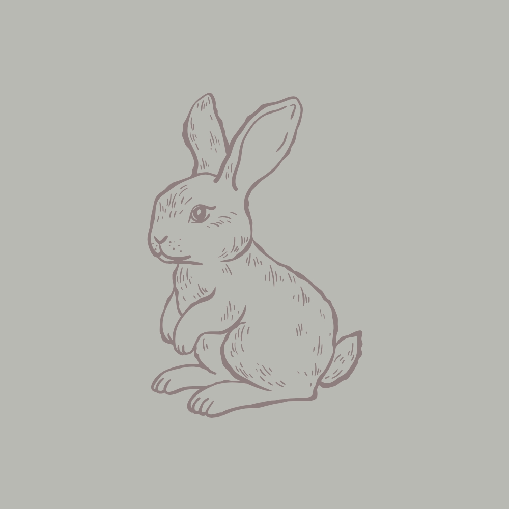 BUNNY OULINE, GREEN BACKGROUND WITH PURPLE OUTLINE